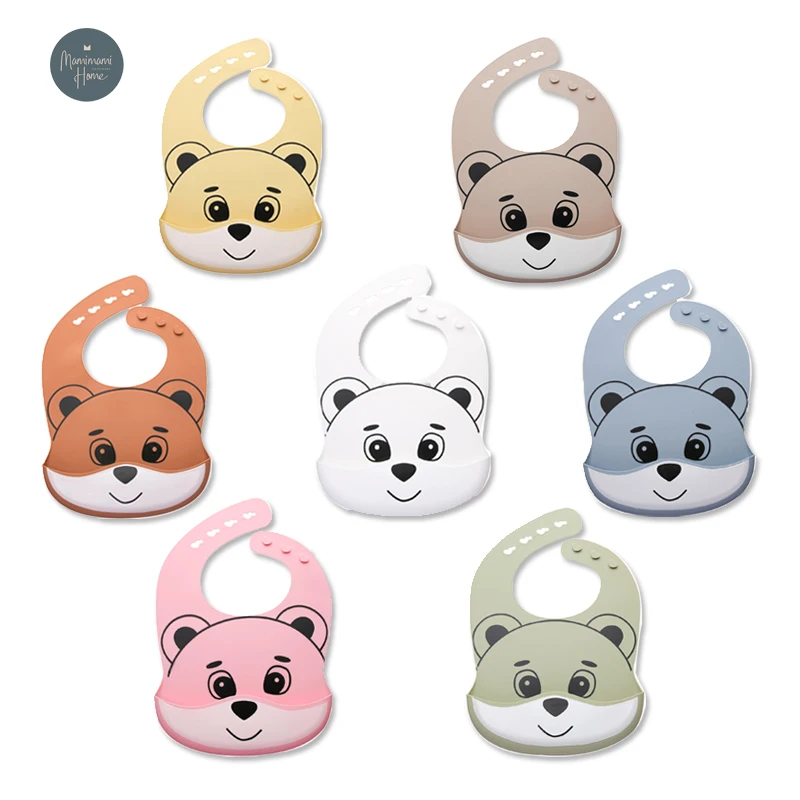 Baberos impermeables de oso de dibujos animados para beb&eacute;, delantal ajustable de silicona para ni&ntilde;os, alimentaci&oacute;n, vajilla sin BPA, 1 unidad-0