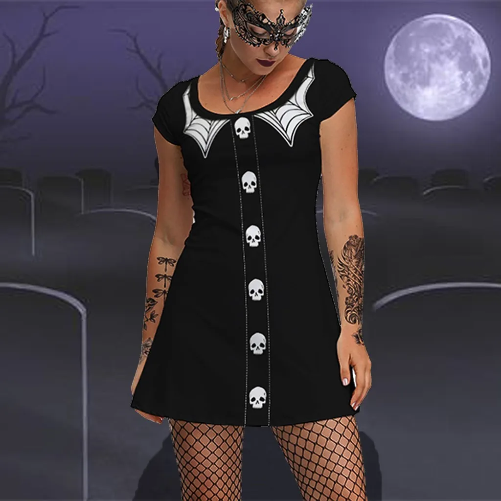 Женское короткое винтажное платье с круглым вырезом и коротким рукавом |