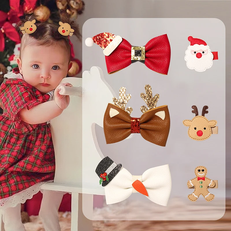 

1PC Christmas Bow-knot Baby Santa Gift Hairpin Girl Elk Snowman Hair Clip Kids Baby Hair Accessories Accesorios Hot Sale