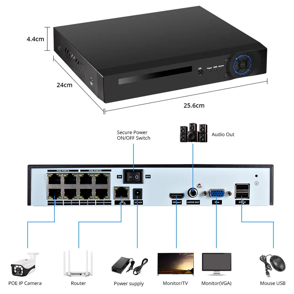 Камера видеонаблюдения H.265 NVR сетевая камера безопасности 8 каналов 4 МП/5 МП 1080P POE
