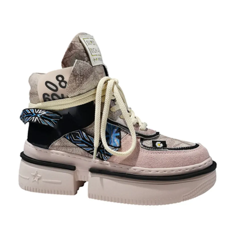 

Prova Perfetto Cross-tied Sneakers Women Chunky Film Decoration Fashion Cross-tied Thick Bottom round toe Outdoors Woman Shoes