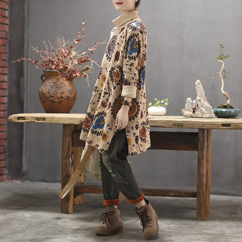 Женская водолазка в стиле панк Max LuLu длинный теплый свитер с цветочным принтом