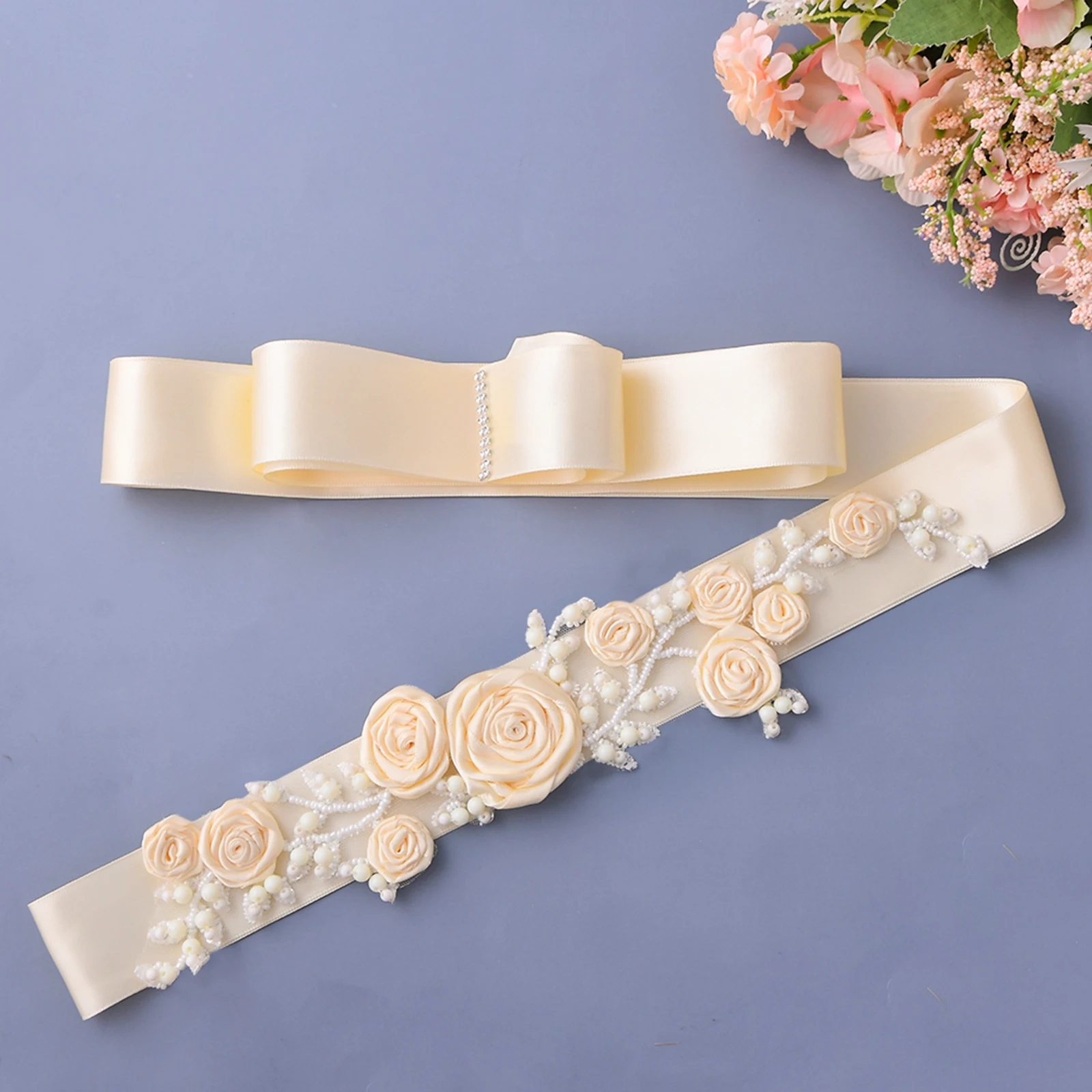 

TRiXY S323-I Ivory Belt for Wedding Dress Maternity Floral Bridal Belt Ivory Women Belt Rustic Bride Belt Rose Flower Pearl Sash