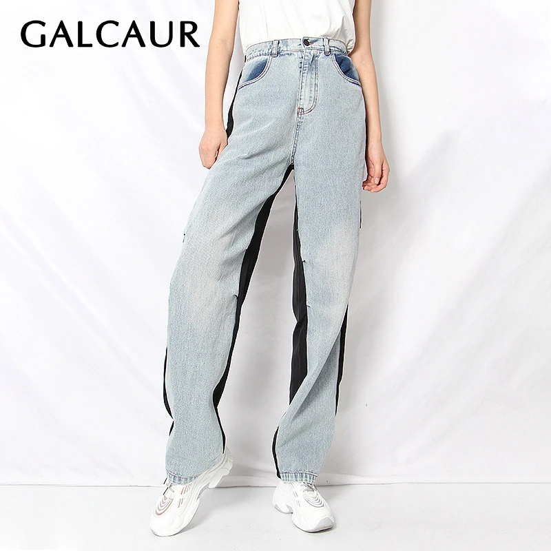 

Брюки GALCAUR женские джинсовые с широкими штанинами, повседневные свободные штаны-карго с завышенной талией, в стиле пэчворк, с карманами, поп...