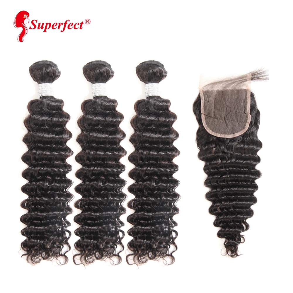 Superfect пучки глубокой волны с закрытием бразильские волосы плетение 3 пучка Remy