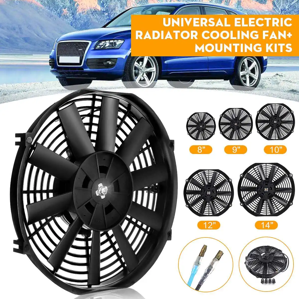 

2023 Universal 12v New Engine Cooling Fan 8" 10" 12" 14" Inch Universal Radiator Fan 80W Slim Pull Push Racing Electric Radiator
