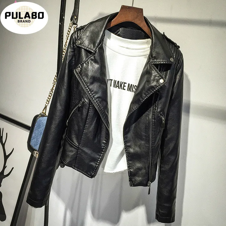 

Pu Leather Jacket Women Fashion Bright Colors Pink Black Motorcycle Coat Short Faux Leather Biker Jacket Soft Jacket Female