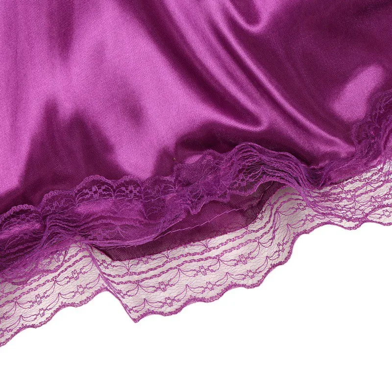 

Deep V Lace Sleepwear Sexy Nightdress Women Lingerie Silk Satin Nightie Charming Sleeveless Sling Nightwear