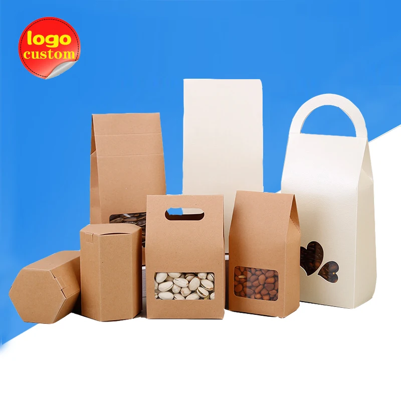 Белая Крафтовая сумка с застежкой-молнией окошком для кофе орехи зерен специй