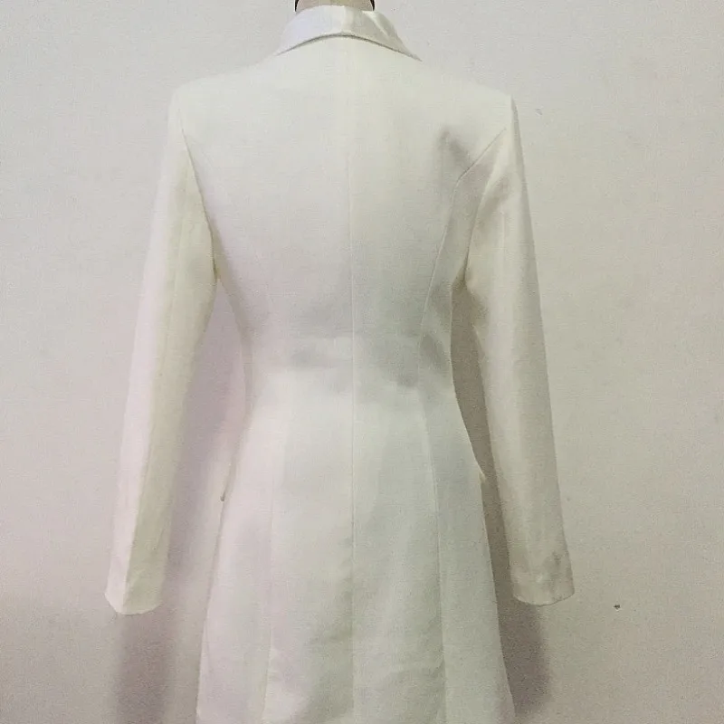 

Top Quality Luxury Satin Patchwork Double Breasted Blazer Dress Office Ladies A-Line Shawl Collar Above Knee Slim Fit Suit Dress