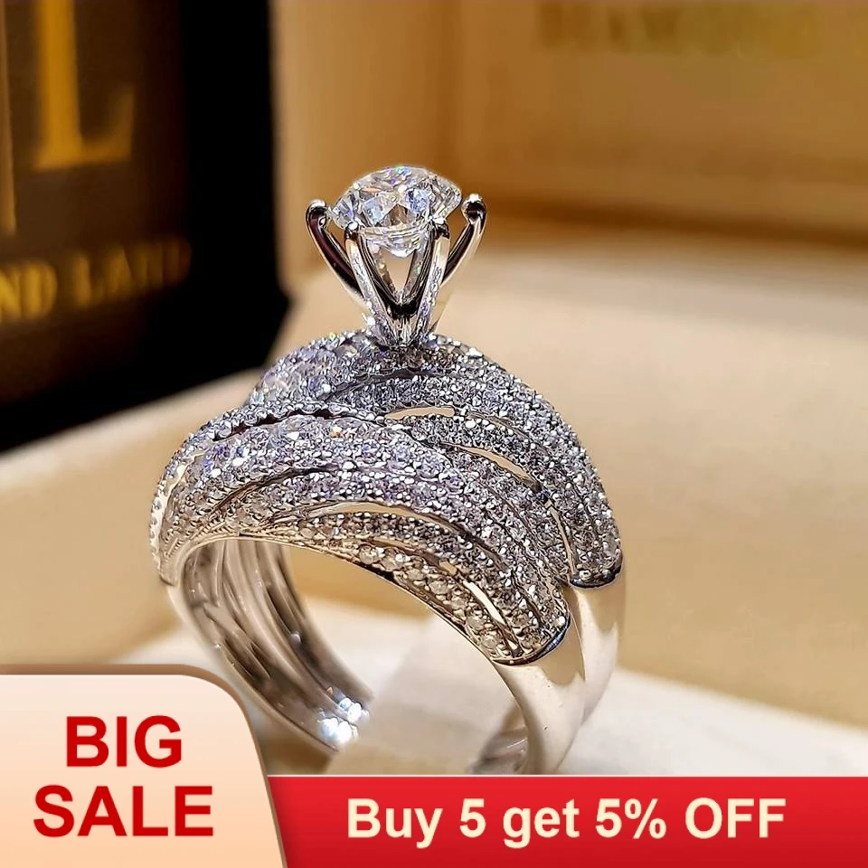 Милый модный роскошный женский кристалл белый циркон набор колец Boho 925