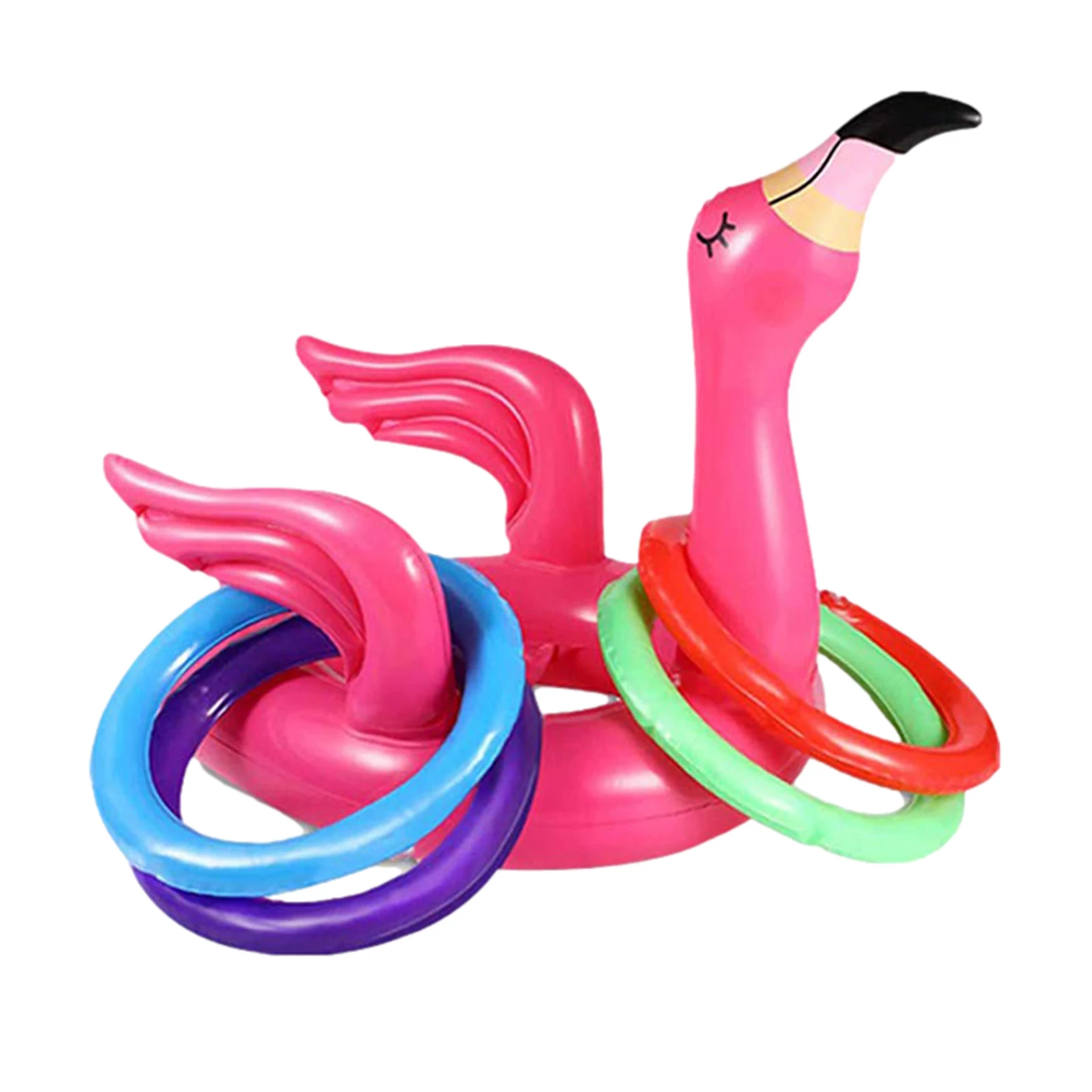 

Portable Inflatable Flamingo Head Hat With 4Pcs Toss Rings Water Game For Family Party Pink PVC Material Pools & Fun Toys