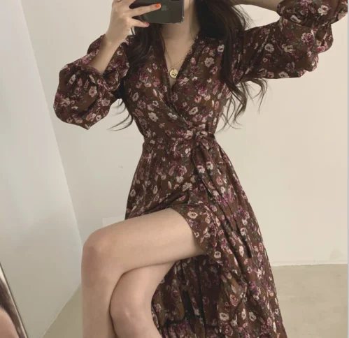 Женские платья Tempearment популярное винтажное платье с оборками и цветочным принтом