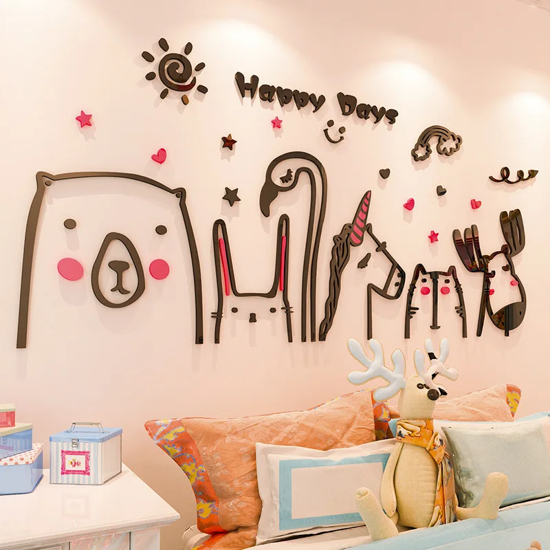 Happy days новые милые наклейки на стену DIY животные съемные для дома роспись
