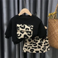 childrens clothing 2020 autumn and winter new korean girl leopard print fur suit fashion 2pcs warm sweater cover baby clothes