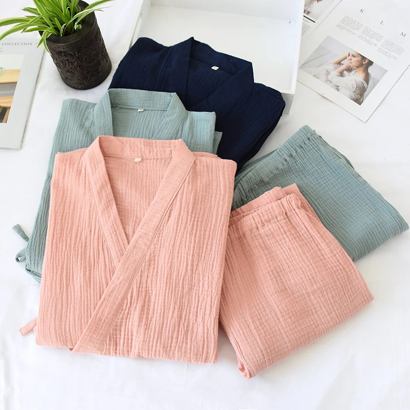 Пижама из газового крепа и хлопка для мужчин женщин летняя женская одежда сна