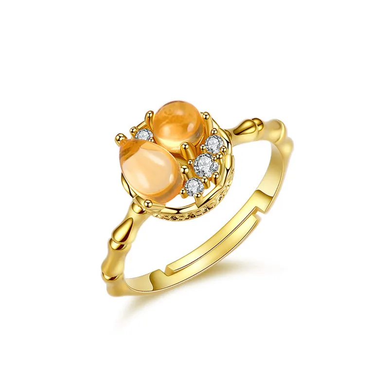 

New trend fashion natural crystal S925 sterling silver open adjustable ring temperament elegant and exquisite customized gift