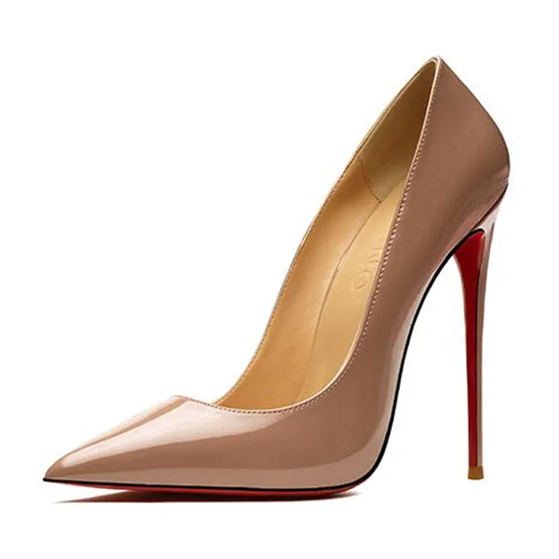 Темный телесного цвета Сезон весна лето Женские туфли лодочки с красной подошвой