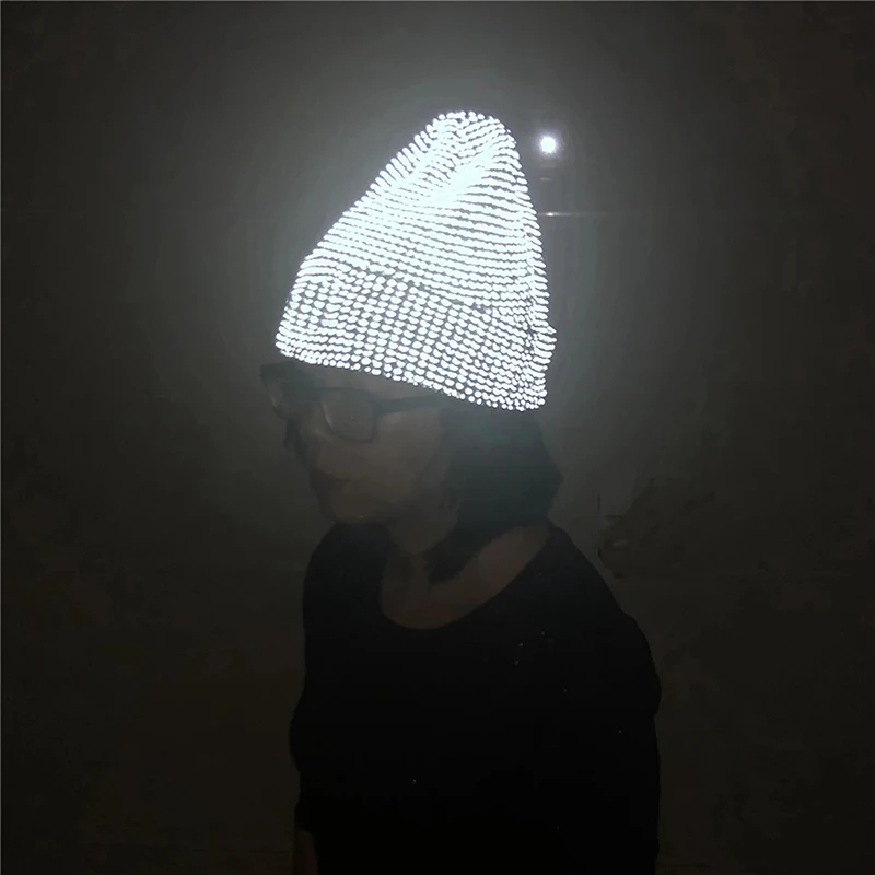 2022 new reflective beanie hat women skullies autumn winter cap fashion female bonnet warm caps brand knitted hats for men hot free global shipping