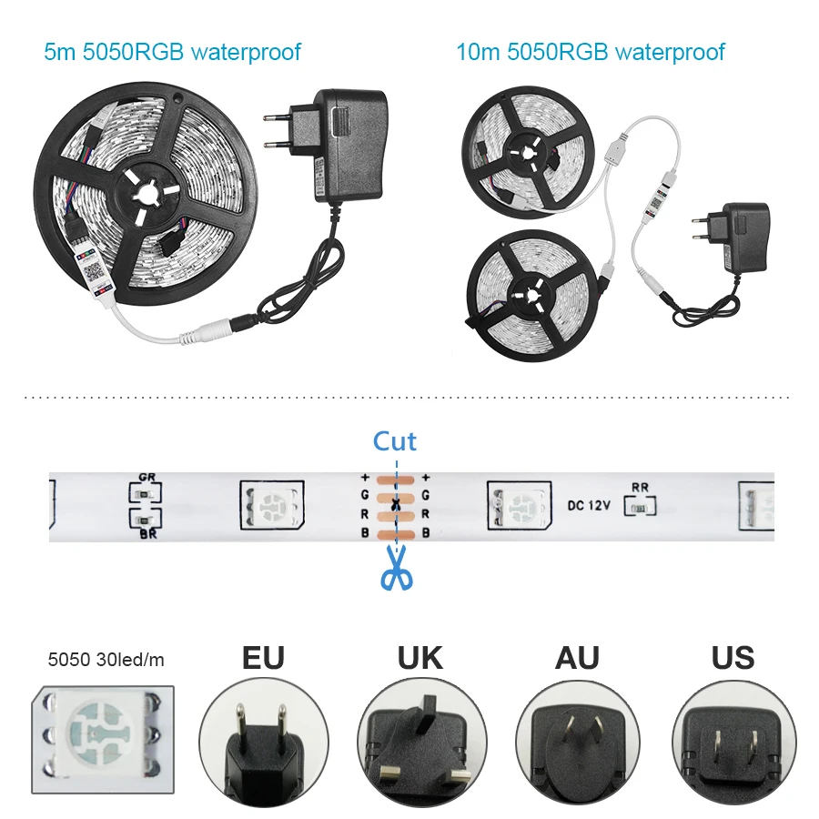 5050 30 светодиодный s Bluetooth RGB светильник лента 5 м 10 DC12V Водонепроницаемый Диодная