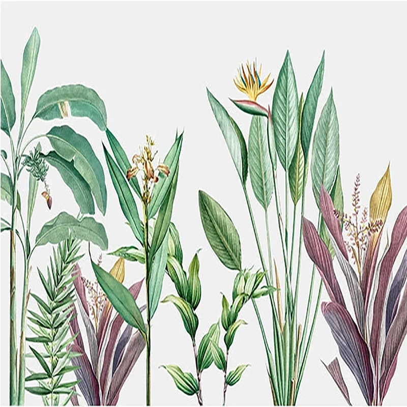 Фотообои современные водостойкие с ручной росписью тропические растения листья