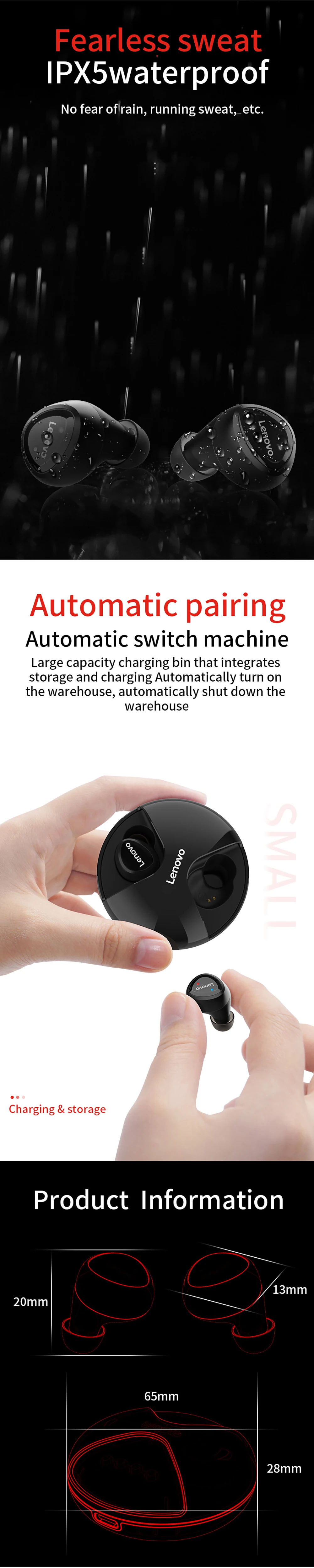 Lenovo Bluetooth наушники R1 TWS True беспроводные наушники HIFI Двойные стерео музыкальные спортивные наушники с микрофоном для iphone Android