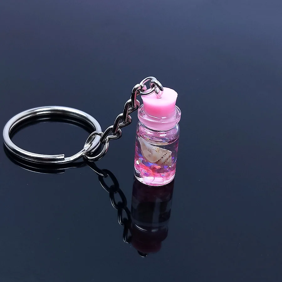 Style 1 Pink Милый акриловый резиновый мини-брелок для ключей с раковиной и песком, брелок для ключей с бокалом для напитков, брелок для женщин и мужчин, брелок для ключей, Подарочный Брелок - Цвет: Style 1 Pink