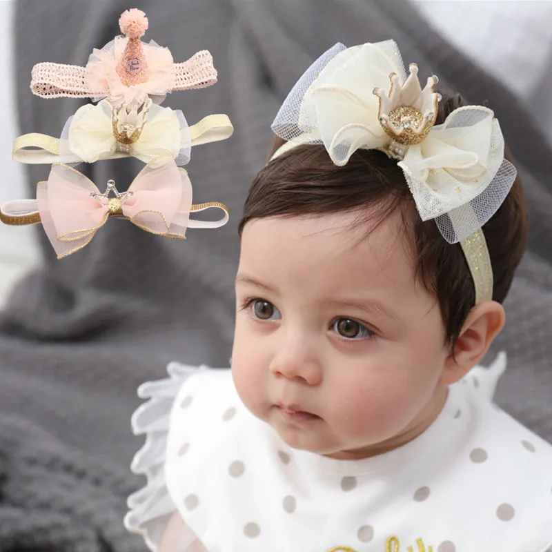 

Oaoleer Lovely Baby Headbands Sweet Flower Crown Bows Elastic Hair Bands For Baby Girls Kids Children Mesh Hair Accessories
