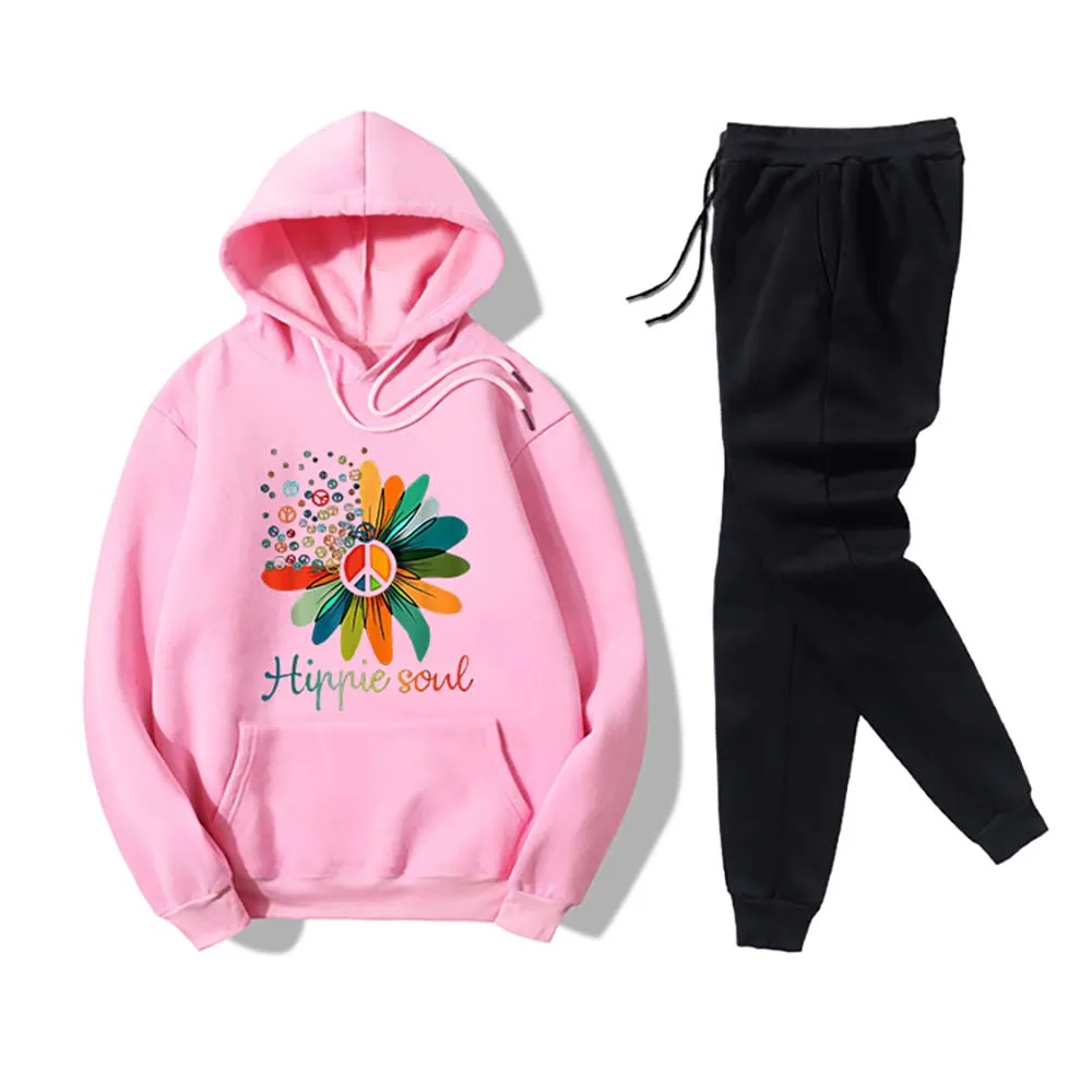 

Flower Print Two Piece Set Women Running Long Sleeve Hoodies Lace Up Sweatpant Joggers Ladies Tractsuits Set 3XL