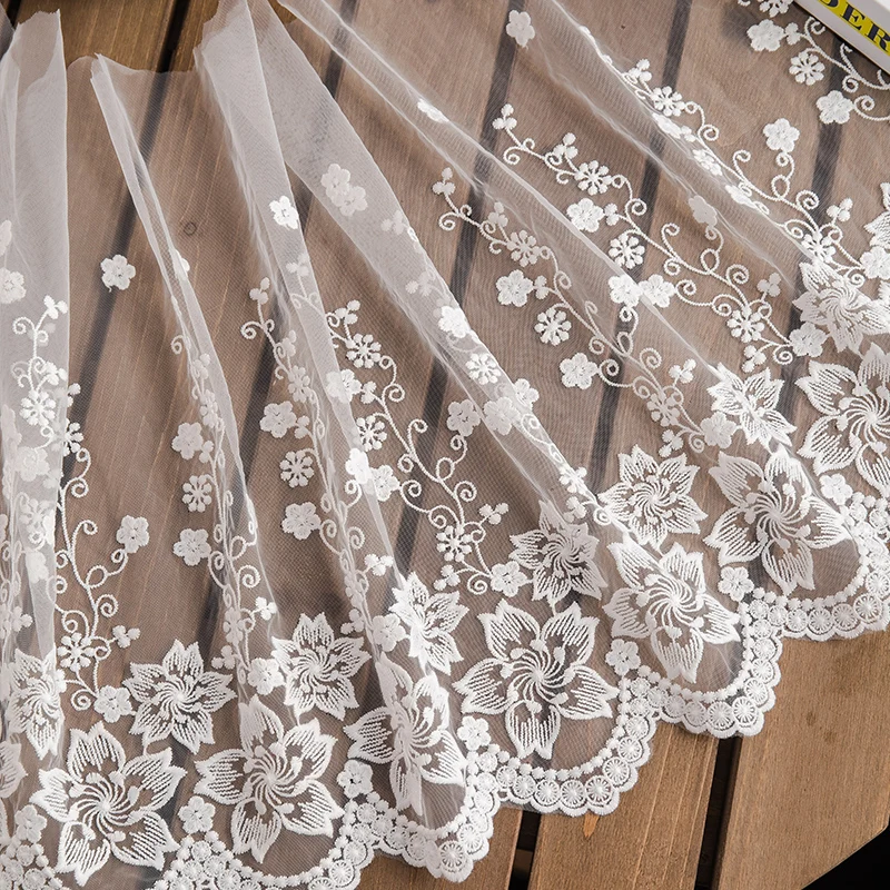 Кружевная ткань шириной 35 см белая Цветочная вышивка кружевная отделка шторы