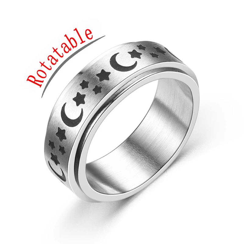 

Stainless Steel Fidget Spinner Moon Star Rings for Women Men Spinning Rotatable Ring Jewelry Anxiety Stress Accessories