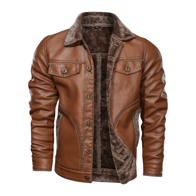 

Dropshipping Plus Size M-8XL Winter Leather Jacket Men Thicken Warm Windbreaker Leather Coat Men Fleece PU Motorcycle Jacket