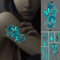 3d butterfly blue luminous tattoo stickers deer feather snake transfer waterproof temporary tattoo women men sexy luminous tatto