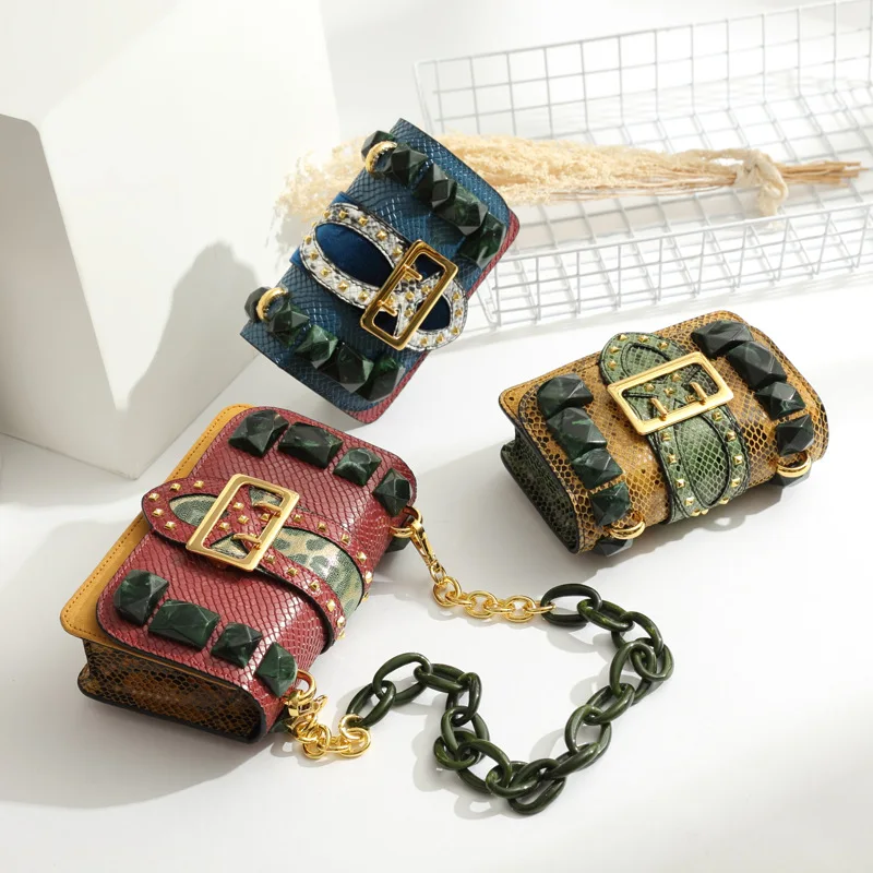 Новый сезон хит цвет серпантин драгоценный камень маленькая натуральная кожа