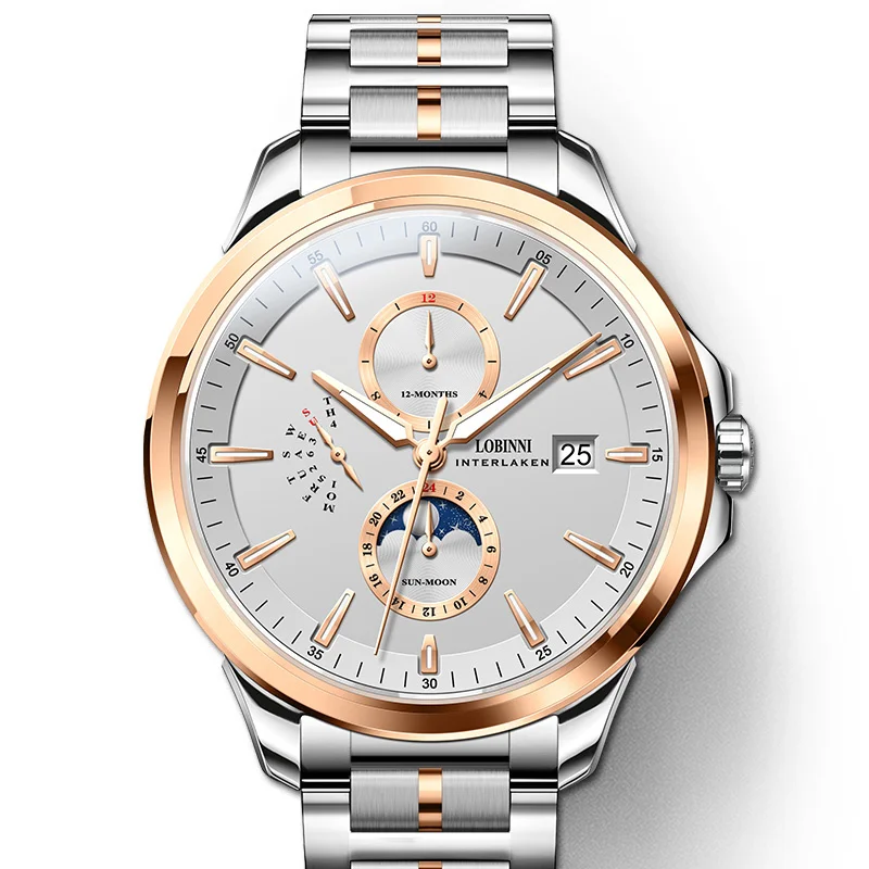 

Швейцарский роскошный бренд LOBINNI автоматические механические мужские часы многофункциональные сапфировые светящиеся стрелки Лунная фаза ...