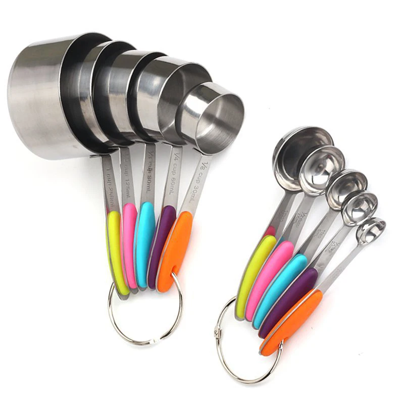 

10 pcs/set Stainless Steel Measuring Cup Set Measuring Spoon With Silicone Handle Kitchen Baking Measuring Tool