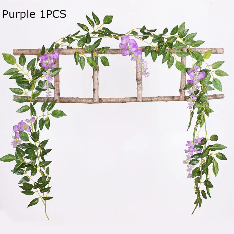 2M Wisteria Artificial Flowers Vine Garland Wedding Arch Decoration Fake Plants Foliage Rattan Flowers Wall Decor flores images - 6