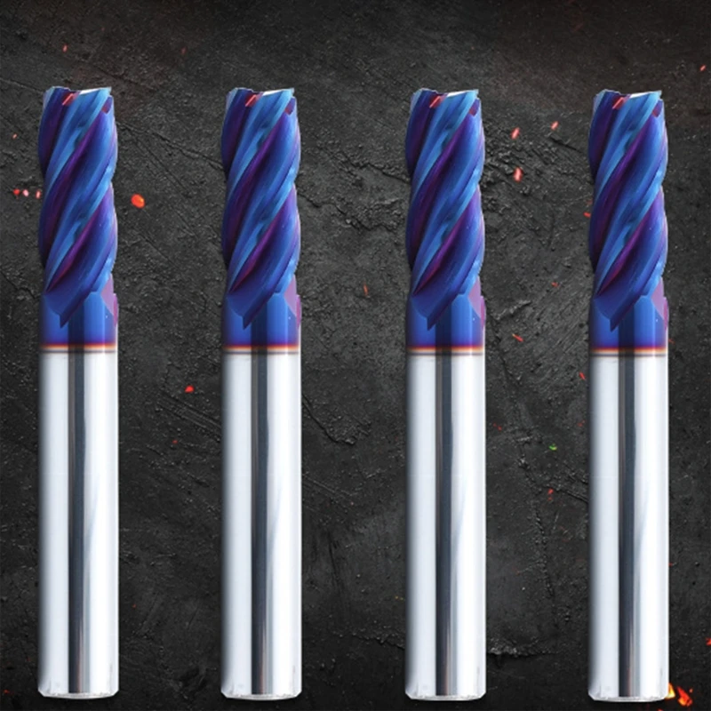 

Professional CNC 4 Flute HRC65 Milling Cutter Router Bits Coating Blue Nano Tungsten Steel Endmill Sturdy Carbide Alloy