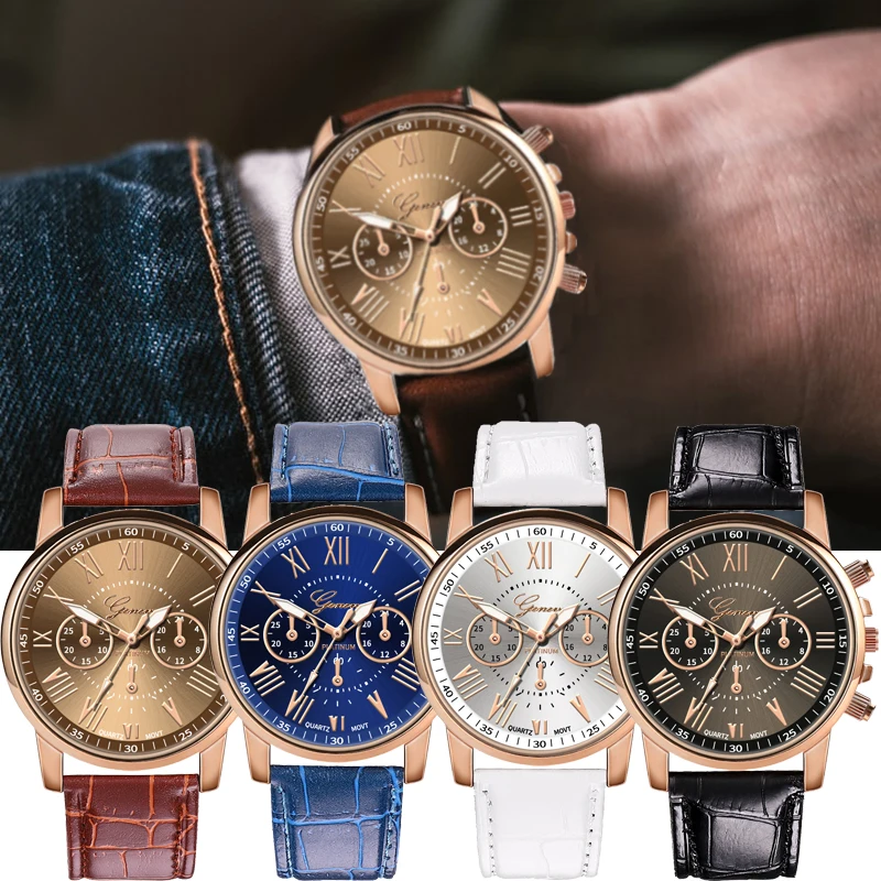 Часы мужские кварцевые с кожаным ремешком деловые ретро часы хронографом и