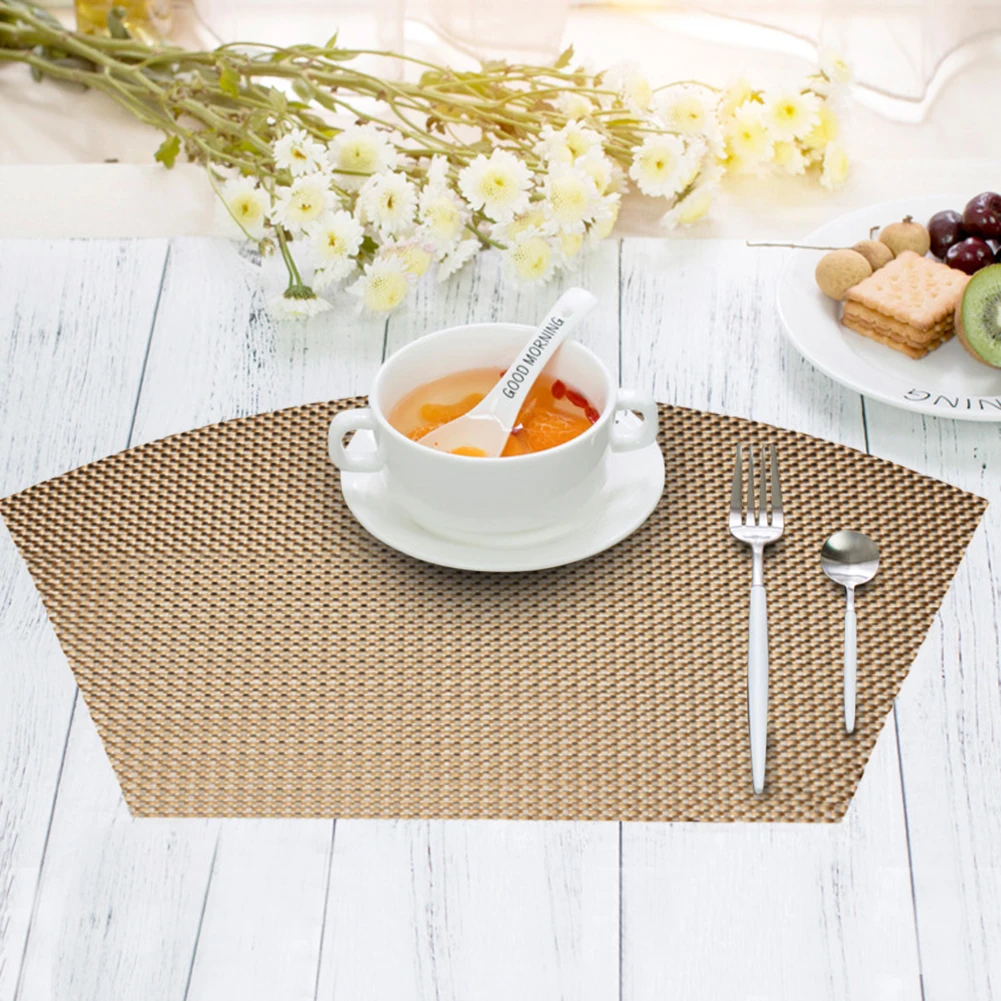 

Insulation Cutlery Table Mat Fan-shaped Solid Color Placemat Round Table Electric Table Heat Insulation Placemat