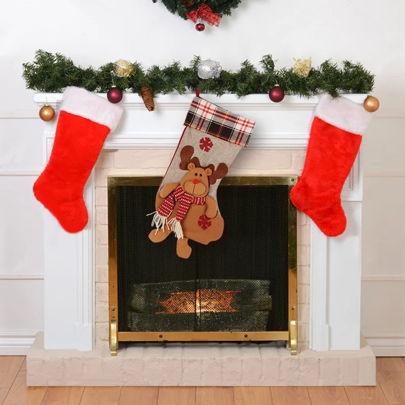 

Гобеленовые рождественские чулки с вышивкой, украшения в виде Санта-Клауса, рождественские украшения, большие рождественские чулки