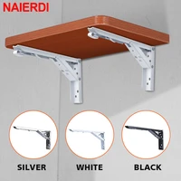 naierdi 8 14 inch 2pcs stainless steel folding bracket white black iron triangle bracket adjustable wall support table shelf