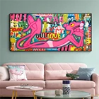 Постер на холсте с изображением розовой Пантеры и граффити