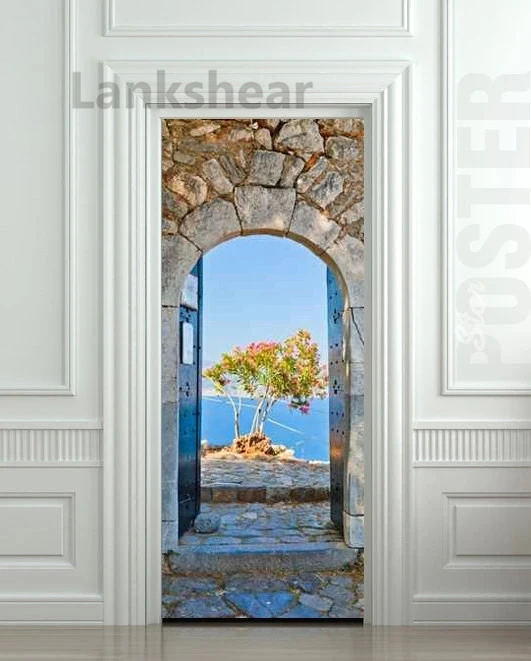

Door 3D Stickers Greece Health Resort Travel Landscape Mural Decole Film Self-adhesive Poster Home Decor