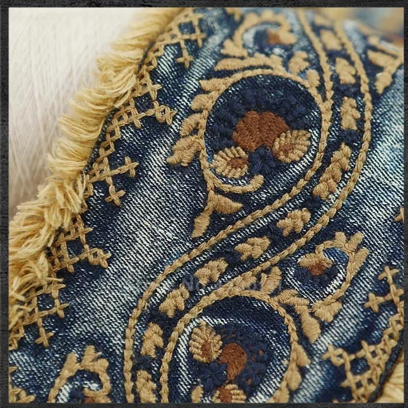 Винтажный Джинсовый пояс с цветочной вышивкой средневековый ретро кисточками