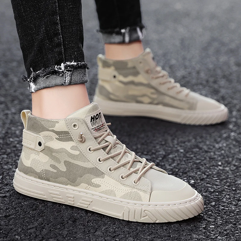 Холщовые кроссовки унисекс высокие на шнуровке Классическая Повседневная обувь