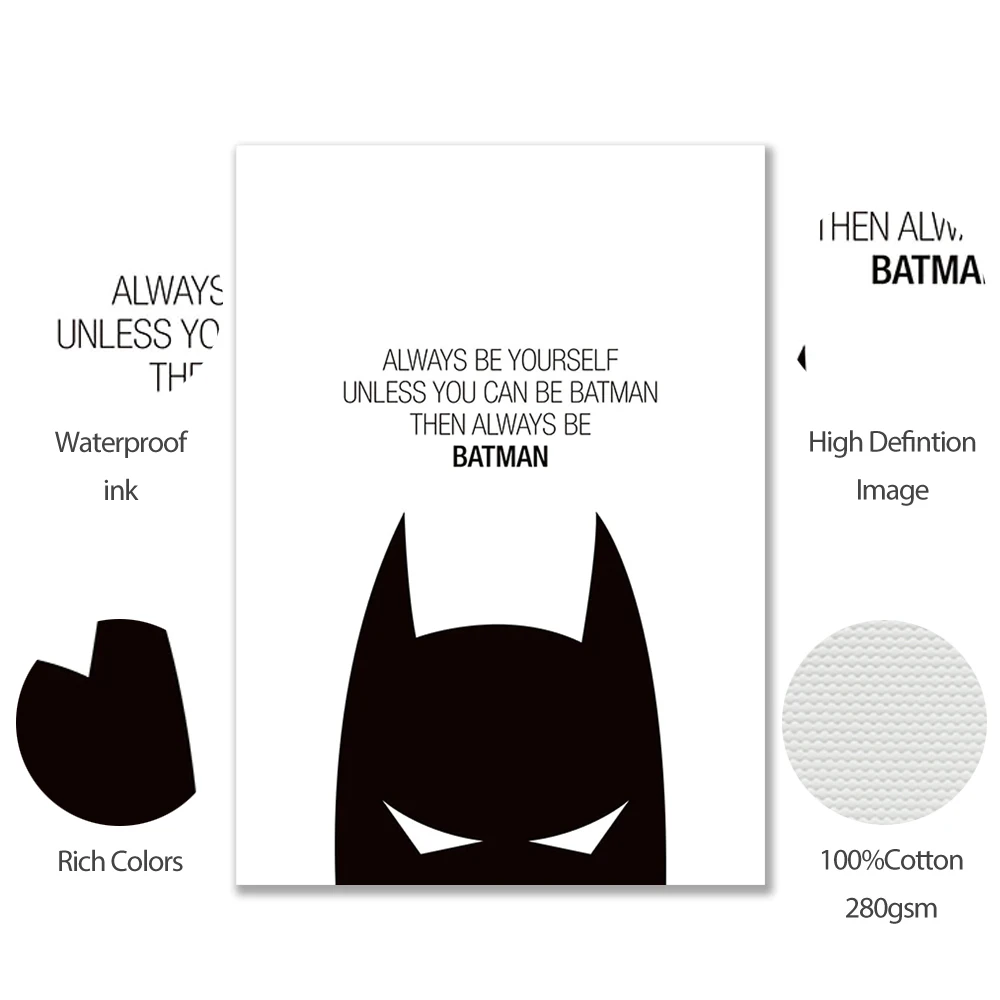 

Cartoon Little Man Cave Poster Black and White Canvas Painting Batman Wall Pictures For Living Room Nordic Decoration Home Art