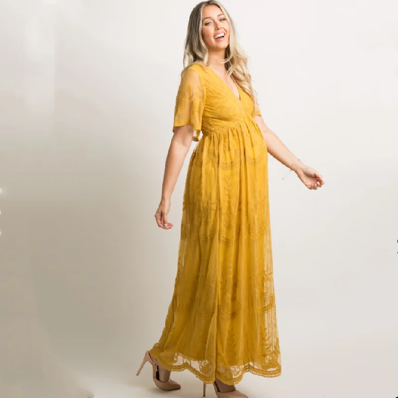 

Maternity Dresses Woman Summer Fashion Lace Flower Dress Pregnant Women Photography Props Pregnancy Clothes