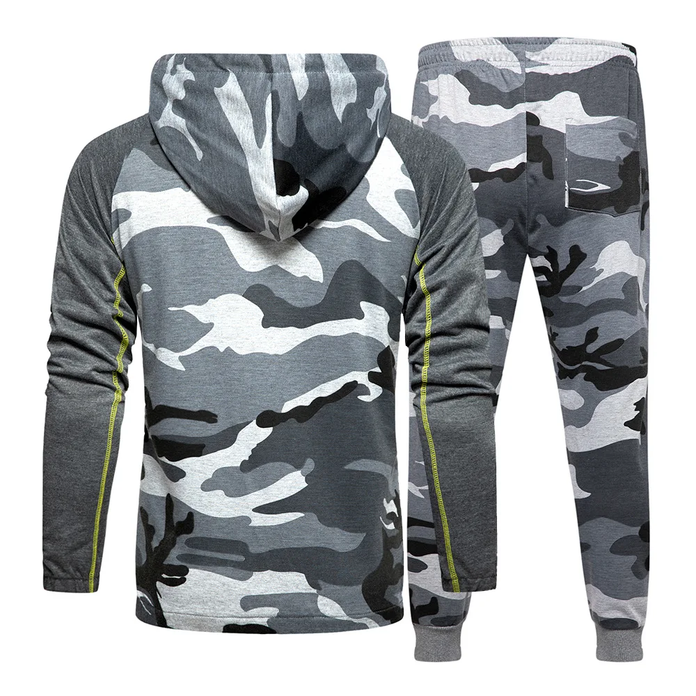 

Top Men's hooded cardigan trousers suit latest camouflage sports suit running suit men's clothing loose casual hoodie trousers