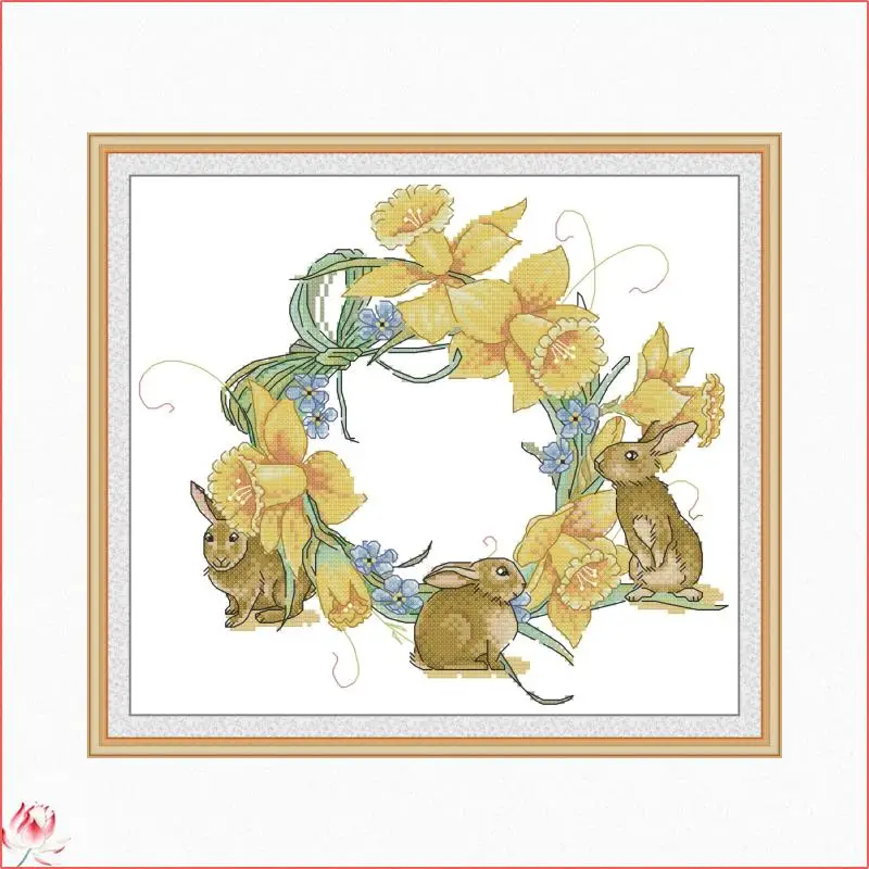 

Набор для вышивки крестиком с изображением кролика и венка, 11CT 14CT